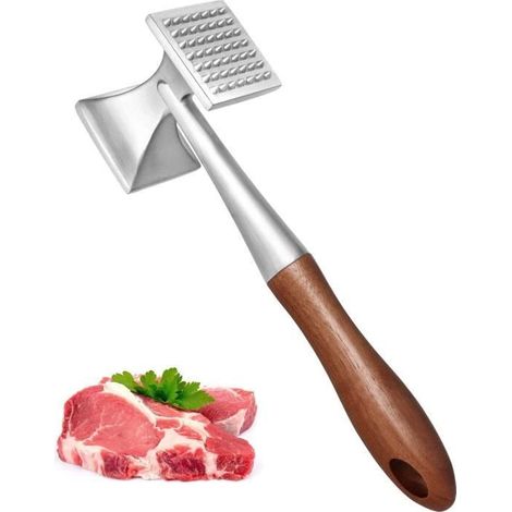Attendrisseur de Viande - Non spécifié - Marteau en Acier Inoxydable - Manche en Bois - Multifonctionnel (1/4)
