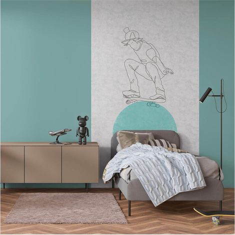 Photo wallpaper wall Profhome 770681 non-woven wallpaper smooth with pattern for kids matt grey dark grey pastel turquoise 1,59 m x 2,8 m (1/5)