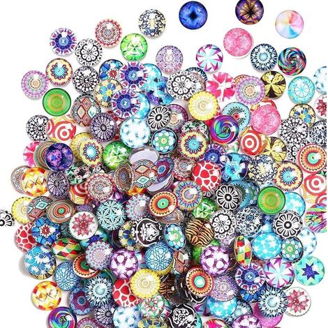 Lot de 200 cabochons en verre décoratifs en granulés, perles rondes colorées décoratives à dos plat pour vase demi rond en forme de pépites de mosaque imprimées, bricolage pour la maison (1/5)