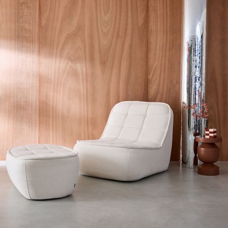 Chauffeuse bouclette texturée 1 place + repose pieds blanc cassé L 93 x P 104 x H 85cm - Boni (1/5)