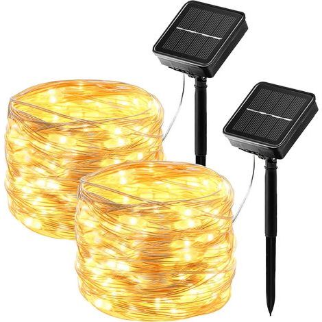 【2er-Pack】Solar-LED-Gartenbeleuchtung für den Außenbereich, 12 m lange Lichterkette mit 100 LEDs, 8 Beleuchtungsmodi, wasserdicht, für Innenräume/Garten/Partys/Feste/Bäume (1/5)