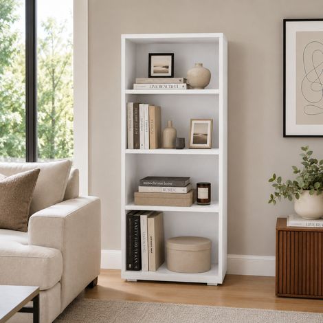 The White Stone Libreria Bianca Salvaspazio con 3 Ripiani Regolabili Scaffale Moderno Porta Libri e Raccoglitori Mobile Libreria Verticale per Soggiorno, Ufficio e Studio 60x30x130 cm (1/5)