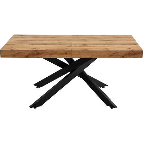 Homifab – Table extensible décor bois 4/8 personnes 140/220 cm – Piètement métal noir – MDF finition papier 3D – Hauteur 73.2 cm (1/5)