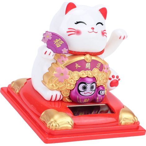 Figurine chat fortune solaire bras articulé capteur lumière prospérité décor maison tableau bord auto cadeau emménagement violet (1/5)