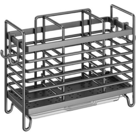 Porte-couverts à 3 compartiments avec égouttoir, panier à ustensiles de cuisine et égouttoir en acier inoxydable (1/4)