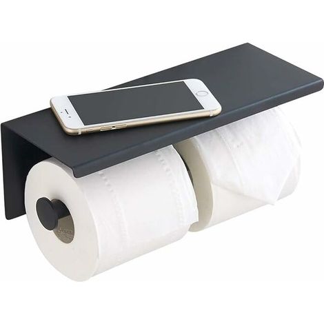 Paper Holder - Stainless Steel Toilet Roll Holder with Wall Shelf for Bathroom (Black, Double Head) (1/5)
