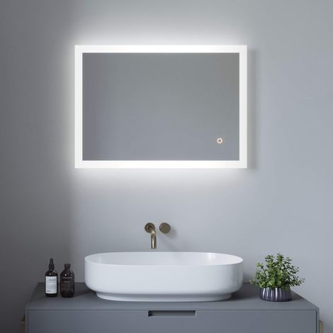 Badspiegel mit LED Beleuchtung Touch Wandspiegel Kaltweißer 6400K Wand-schalter,Dimmspeicher, Badezimmerspiegel IP44 energiesparend 50x70 cm Vertikal/Horizontal Montage Typ-1: eckige Ecken (1/5)