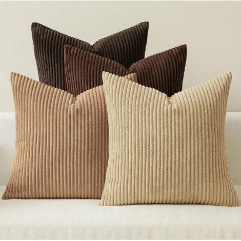 Solid color corduroy bohemian farmhouse style orange-green gradient living room decorative cushion cover - 45x45 - Maillard Coffee
