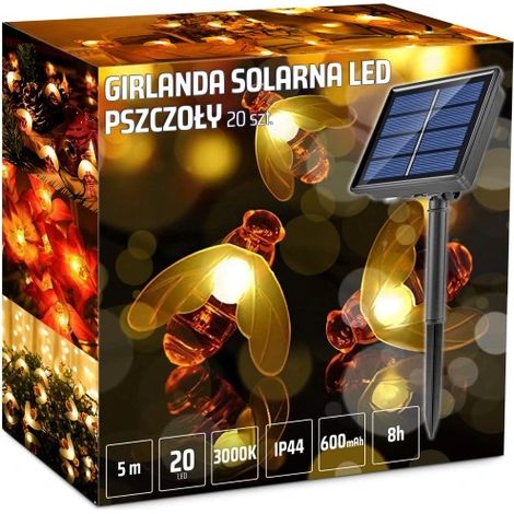LAMPADA DA GIARDINO SOLARE CON 20 LED E GHIRLANDA A FORMA DI APE, 5 m