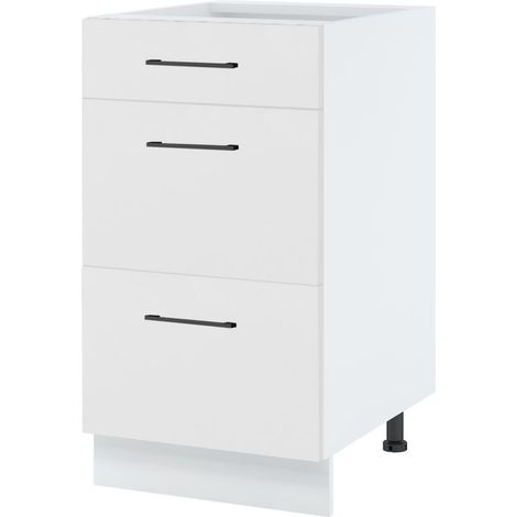 Casserolier Lovia Blanc Mat L 40 cm - Porte avec poignée apparente Coulisses tiroir sans amortisseur White (1/2)