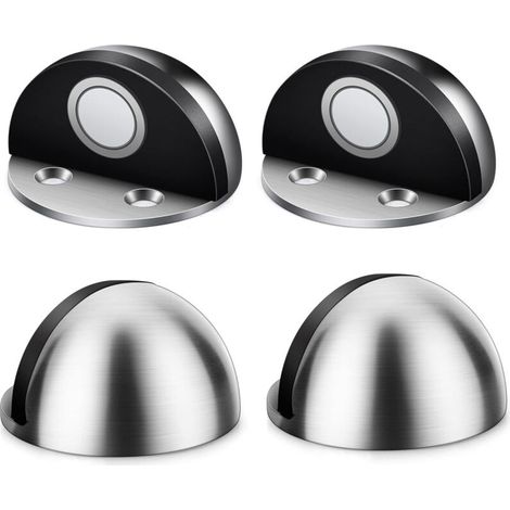 Butoir de Porte 4 Pièces Butoir Porte Magnetique Acier Inoxydable Arrêts de Portes Door Stoppers avec Vis de Montage et 3M Colles pour Protéger la Porte et Mur Chambre à Coucher Salon Cuisine(Argent)