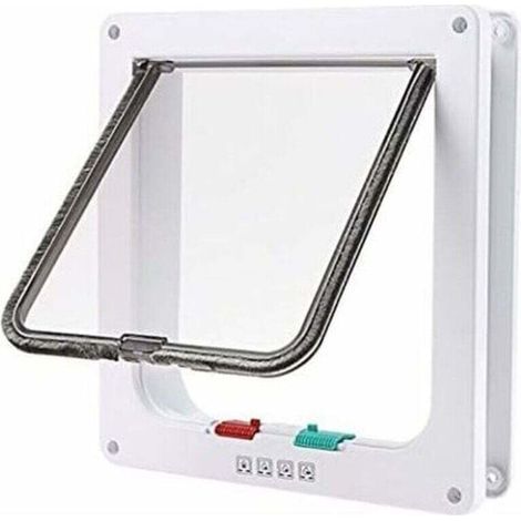 Grande chatière blanche à verrouillage de porte à 4 voies pour chat ou chien facile à installer (23 cm x 25 cm x 5,5 cm) (1/4)