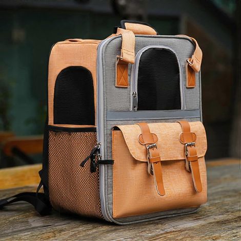 Haustierrucksack, Katzen- und Welpengeschirr, ideal zum Wandern und für Outdoor-Aktivitäten. Atmungsaktives Netzgewebe und hochwertiges Oxford-Leder. (1/4)