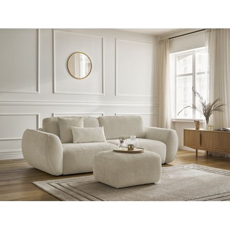 Bobochic – Canapé droit convertible 3 places – Tissu texturé – Longueur 250 cm – Largeur de couchage 145 cm – Style moderne – Coffre de rangement (1/5)