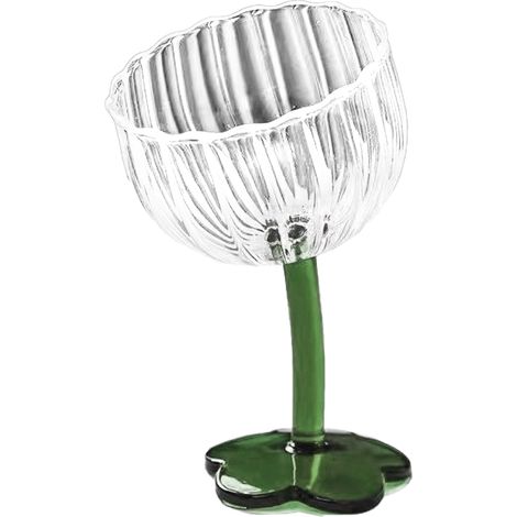 Verre à vin rouge - Sans marque - Modèle floral - Pied élégant, tête inclinée, vert rayures verticales, 1 pièce (1/5)