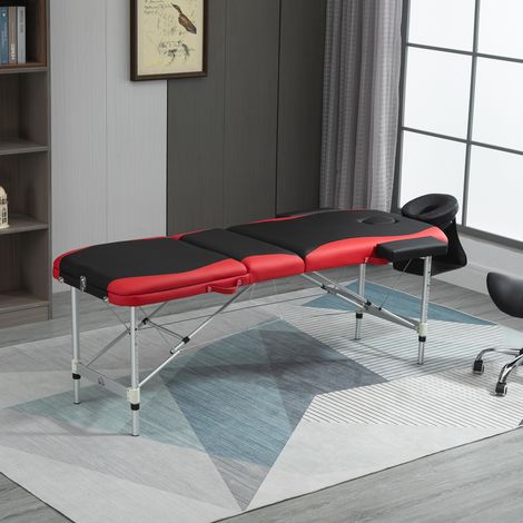 Camilla de Masaje Plegable Portátil 210x81x62-85 cm Ajustable Altura Reposacabezas Apoyabrazos Tatuaje Fisioterapia Negro Rojo (1/5)