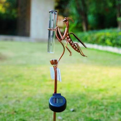 Pluviomètre Solaire Extérieur - Tube en Verre à Double Échelle - Forme de Grenouille Décorative - Éclairage LED Automatique - 61 x 10 cm - 1 Pièce (1/4)