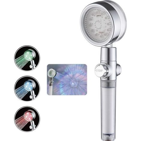 Pommeau douche LED 7 couleurs auto, haute pression économe eau, sans pile GROOFOO (1/5)