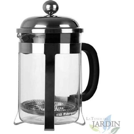 Französische Plunger-Kaffeemaschine aus Orbegozo-Borosilikatglas.  Fassungsvermögen 800ml.