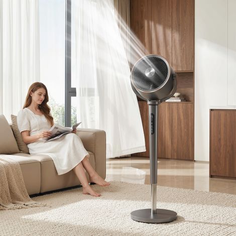Ventilateur sur pied, circulateur d'air, ventilateur à 12 vitesses, affichage LED, télécommande, oscillation 70° + 90°, gris (1/5)