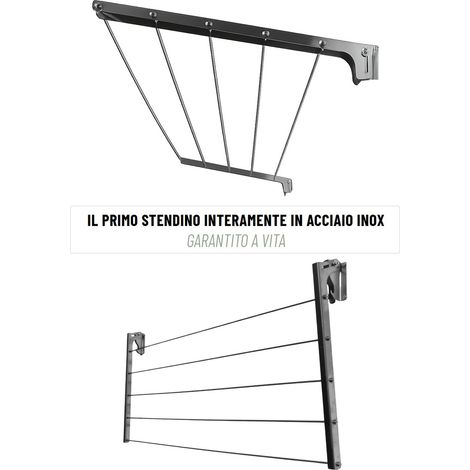 Stendibiancheria da Esterno a Parete 60cm x 50cm Totalmente in Acciaio inox AISI 304 - Ideale per l'esterno