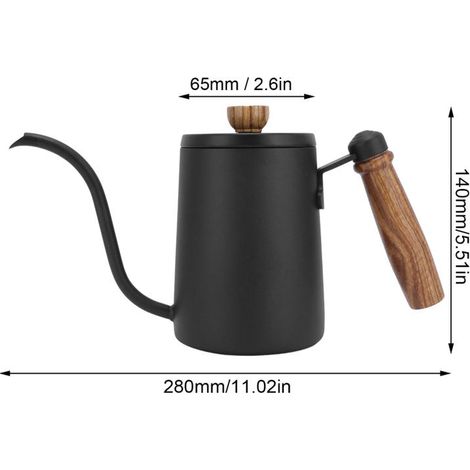 Caffettiera in acciaio inox da 600 ml con manico in legno - Nera (1/3)
