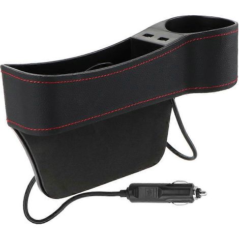 Organisateur de voiture avec poche pour fente entre les sièges, double chargeur USB, porte-téléphone, porte-bouteille, porte-gobelet, boîte de rangement en cuir, accessoires de voiture (noir, à droite