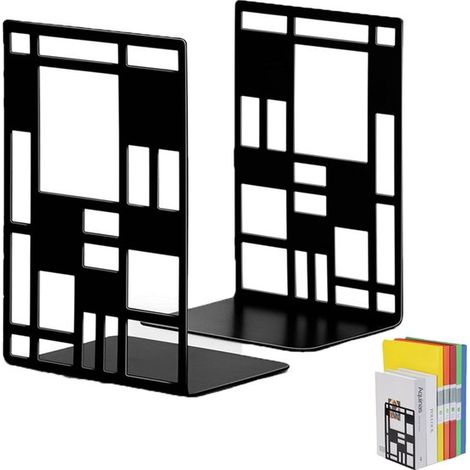 2 Stück Buchstützen aus Metall Ausgehöhlter Buchorganizer Schwarz Schreibtisch Buchstütze Buchablage/Dekoratives Regal Stabile Buchstütze Rutschf (1/5)