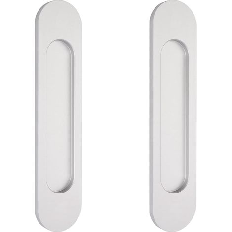 2 Poignes De Porte Coulissantes Ovales Argentes De 15 Cm Autocollantes, Poignes De Porte Affleurantes En Aluminium, Pour Portes De Grange Coulissa (1/5)
