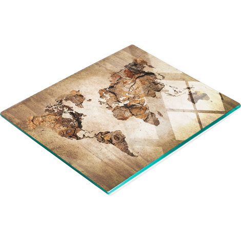 Vassoio decorativo in vetro per snack, con mappa del mondo in legno, 60x52 cm (1/5)