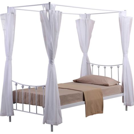 Himmelbett 90 x 200 cm aus Metall, Kollektion AMORE, Farbe Weiß – 208 x 190 x 96 cm