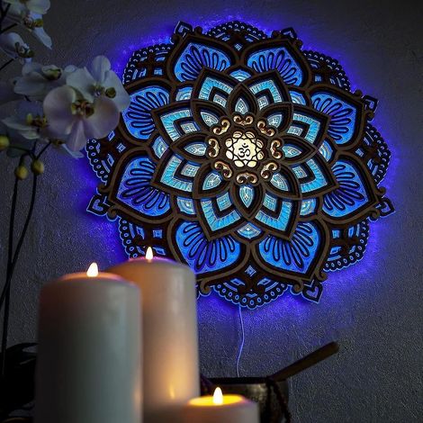 Veilleuse LED Mandala pour salle de yoga, décoration murale lumineuse créative Mandala pour salle de bain (1/3)