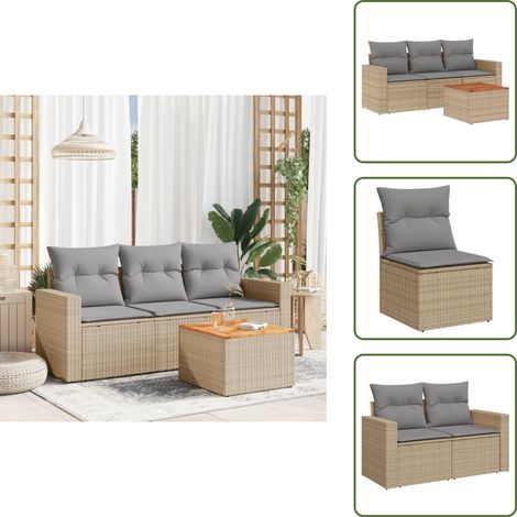 Salon de jardin avec coussins 4pcs mélange beige résine tressée - Ensemble Salon De Jardin - Mobilier De Jardin - Salon Extérieur - Résine Tressée - Rotin Synthétique (1/5)