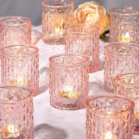 Lot de 12 Photophore Verre, pour la Décoration De la Maison Bougeoir Verre, Photophore Bougie Rose, Décoration Idéale pour Dîner, Mariage, Fête, Noël, Nouvel an, Thanksgiving (1/5)