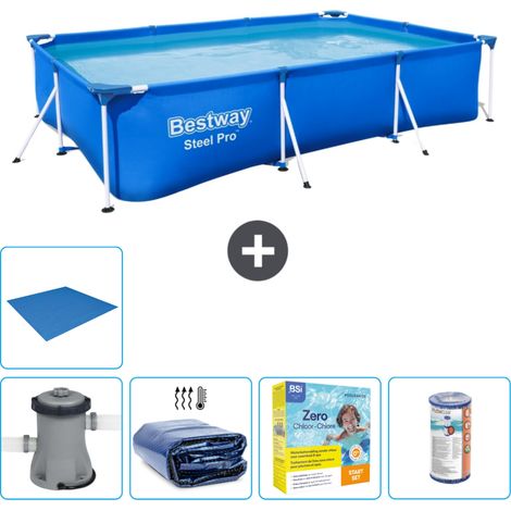 Piscine Bestway Rectangulaire Steel Pro - 300 x 201 x 66 cm - Bleue - Comprend des Accessoires CB16 (1/5)