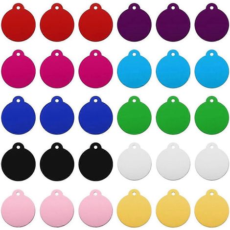 30 étiquettes vierges rondes à graver au laser, étiquettes à estampiller, médailles d'identification pour chien, 10 couleurs d'étiquettes métalliques à personnaliser pour animaux de compagnie, étiquet (1/4)