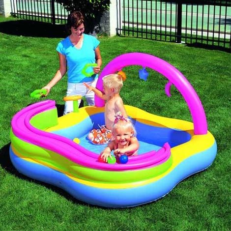 TRADE SHOP - Piscina Gonfiabile Play Center Bambini Con Giochi 159 X 159 X 89 Cm Vinile - (1/4)