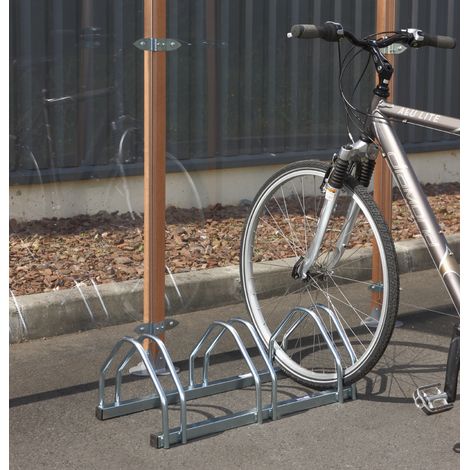 Mottez – Râtelier pour 3 vélos en tube zingué – Fixation au sol possible – Résistant aux intempéries – Dimensions 72 x 33 x 25cm – B135 (1/7)