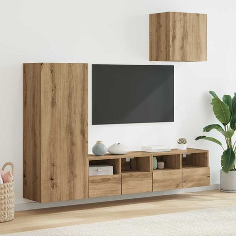 vidaXL Unità per TV a Muro 4 pcs Rovere artigianale Legno