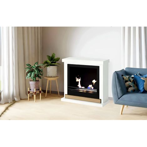 Dmora - Bioethanol-Kamin Arenzano, Ökologischer Kamin, Rauchfreies Feuer, Heizung mit Ethanol, Made in Italy, 75x24 h68 cm, Weiß (1/5)