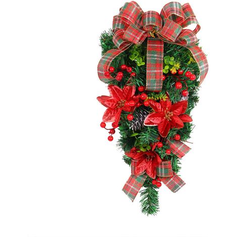 SJLERST Couronne de Noël classique à carreaux rouges et verts en forme d'arbre de Noël à l'envers à accrocher à la porte pour les centres commerciaux et les hôtels (1/5)