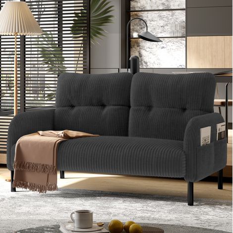 canape 2 places en velours côtelé avec poche gris OKMYHOME (1/5)