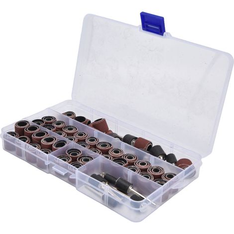 Kit de ponçage comprenant 132 tambours, 120 manchons de ponçage, 12 mandrins et accessoires pour outil rotatif. (1/5)