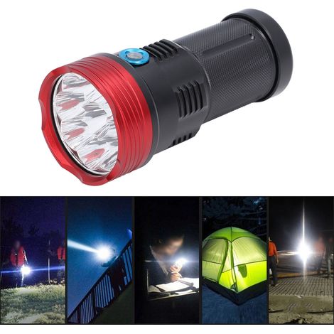 Lampe torche haute puissance à 9 LED, lampe torche longue portée de 8000 lm, trois modes d'éclairage, étanche pour l'extérieur, l'aventure, les voyages, la randonnée, le camping, les urgences, lampe t (1/5)