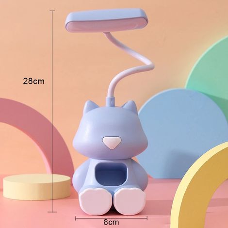 (Bleu) Lampe de bureau LED flexible en forme de chat, créative et mignonne, avec support pour téléphone et couleur réglable. (1/5)