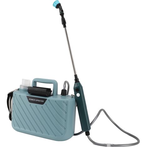Pulvérisateur électrique pour plantes, alimenté par batterie, 5 L, avec 3 buses, lance rétractable et bandoulière réglable. Idéal pour le jardin et la pelouse (bleu). (1/5)