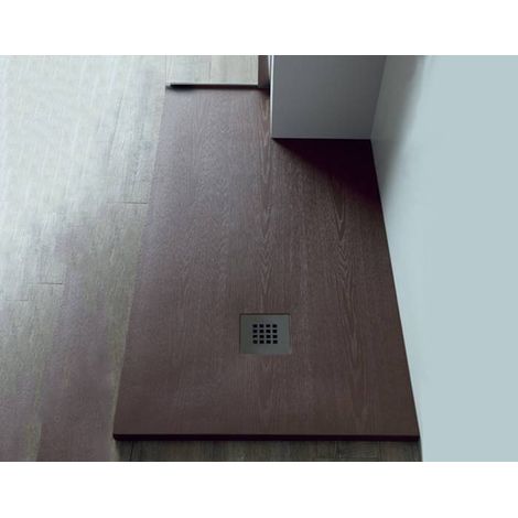 Piatto Doccia 72x90xh3 cm effetto legno in Marmo Resina - Tagliabile - Con Griglia in Acciaio - Marrone (1/5)