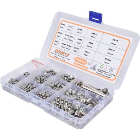 Lot de 540 vis sans tête 304 inox M2-M8, assortiment de pointes creuses avec pince et clé Allen (1/5)
