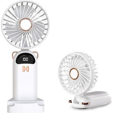 Mini-Taschenventilator, tragbar, 5 Geschwindigkeitsstufen, mit Standfuß, USB-wiederaufladbar, ideal für Reisen, Büro und Zuhause, Weiß (1/5)