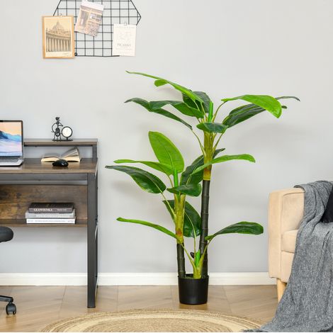 Banano artificial decorativo de 150 cm en plástico con maceta negra, para interior y exterior (1/5)